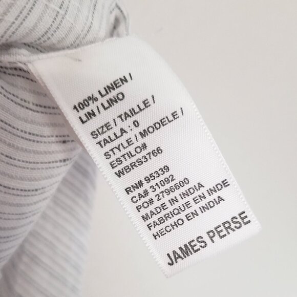 James Perse 100% Linen Striped Short Cap Sleeve Button Up Shirt White 0 XS $185 - Picture 12 of 16